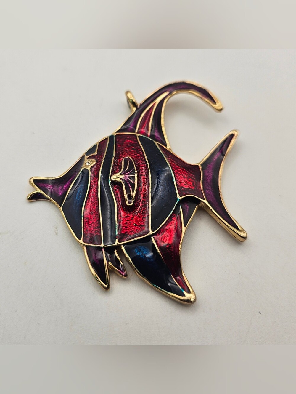 Enamel Angelfish Pendant Red & Blue Gold Tone